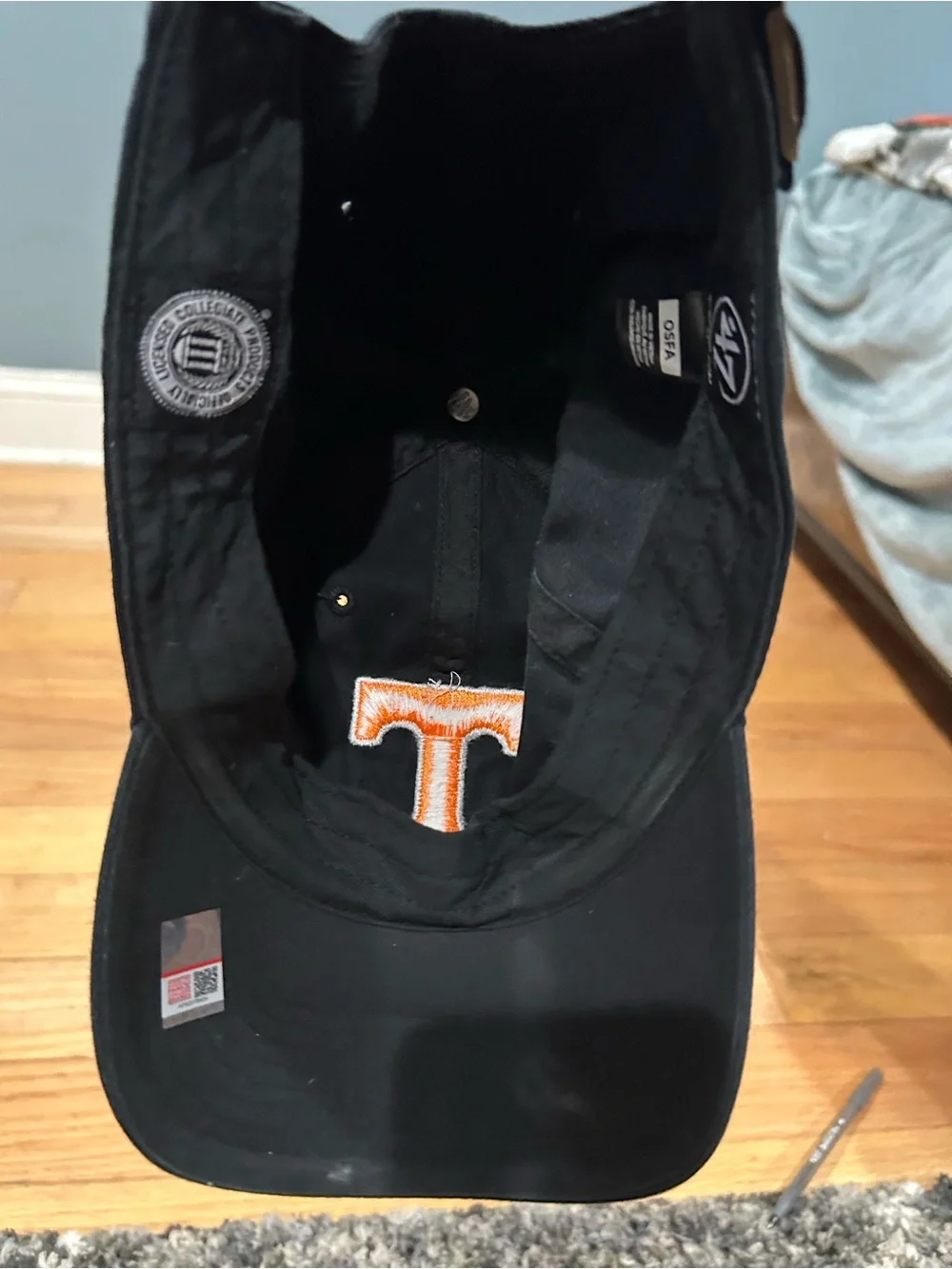 Black Baseball Cap with Orange 'T' Patch University of Tennessee